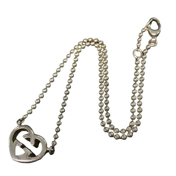 Authentic GUCCI Interlocking G Heart Silver 925 Pendant Necklace 16" - Picture 2 of 11
